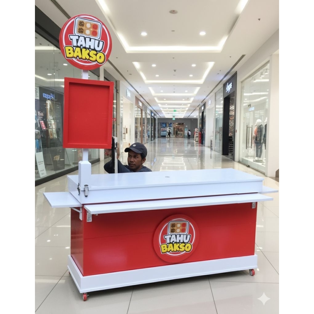 Booth lipat Portable Desain koper, Booth event desk, Meja jualan, Booth dimsum kopi es minuman dll