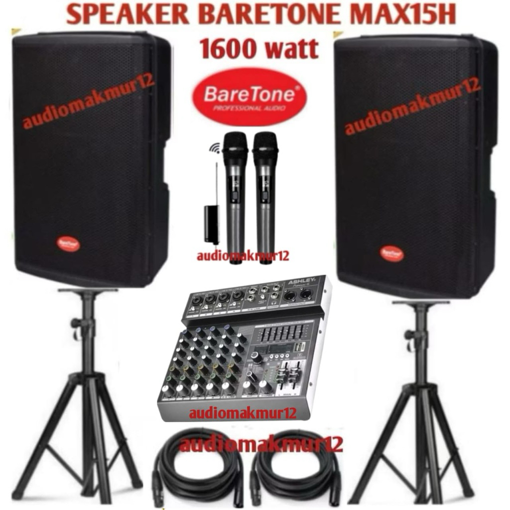 Speaker Aktif Baretone MAX15h 800 Watt Original Komplit Mixer Ashley 6 Channel Versi Reverb dsp99 Or