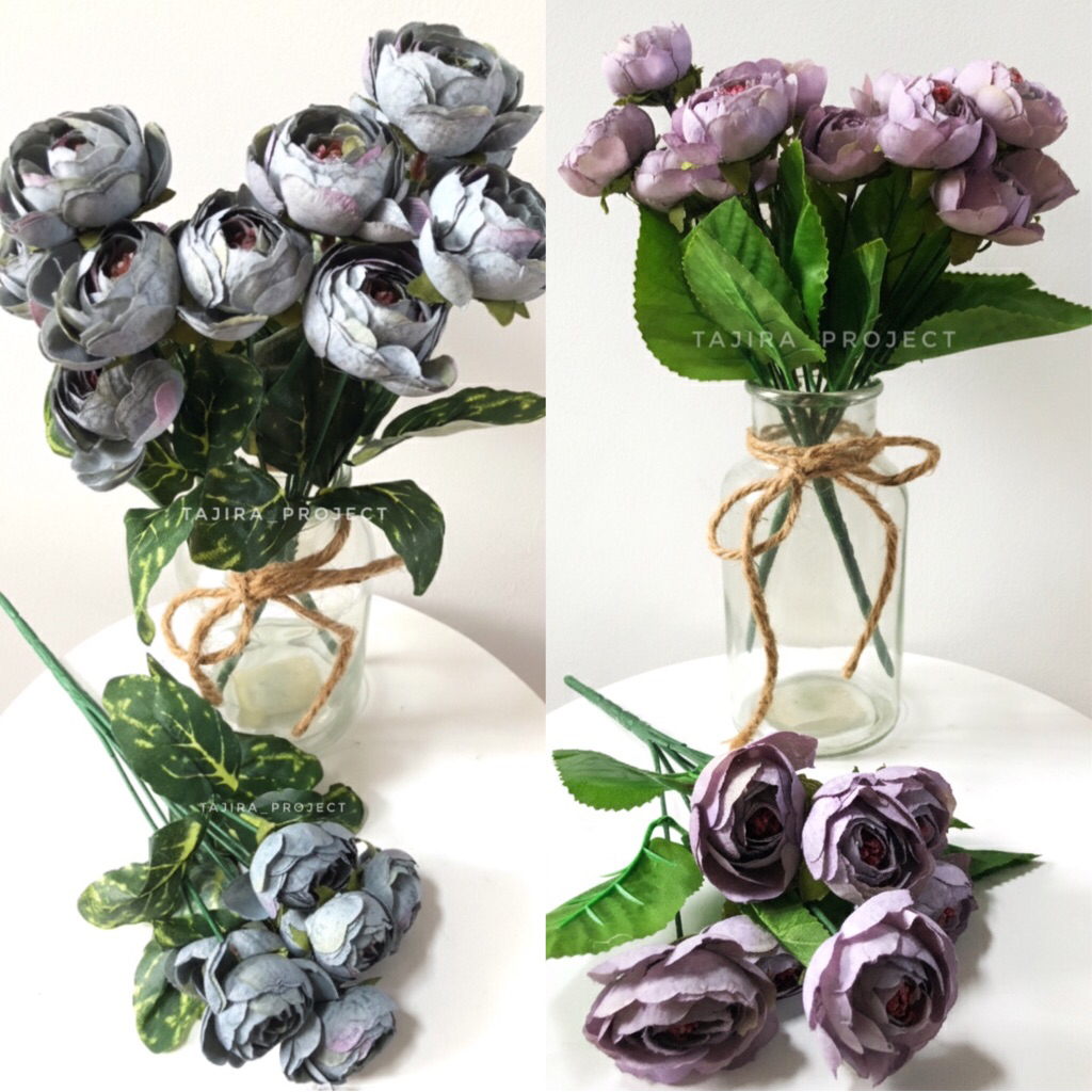 Bunga Mawar Kuncup Ungu Biru Artificial