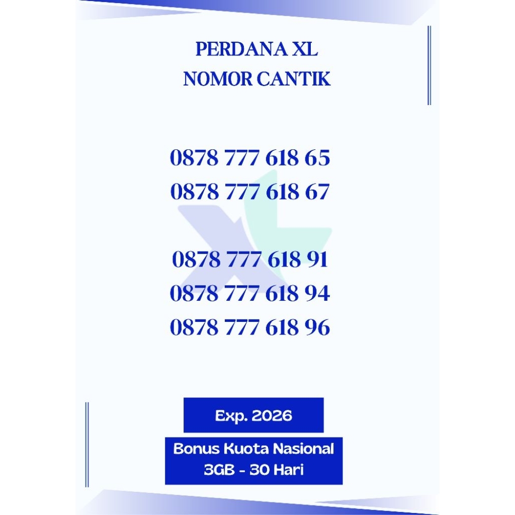 Perdana XL Nomor Cantik Seri 777 Bonus Kuota