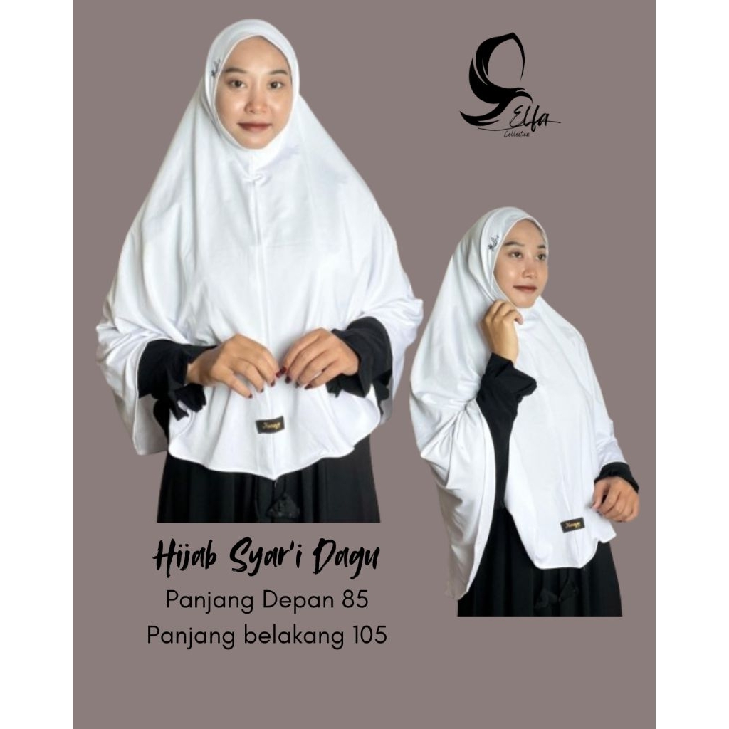 Hijab Syar'i Dagu warna putih dan Hitam Bahan Jersy Joya premium by Elfa Collection hijab