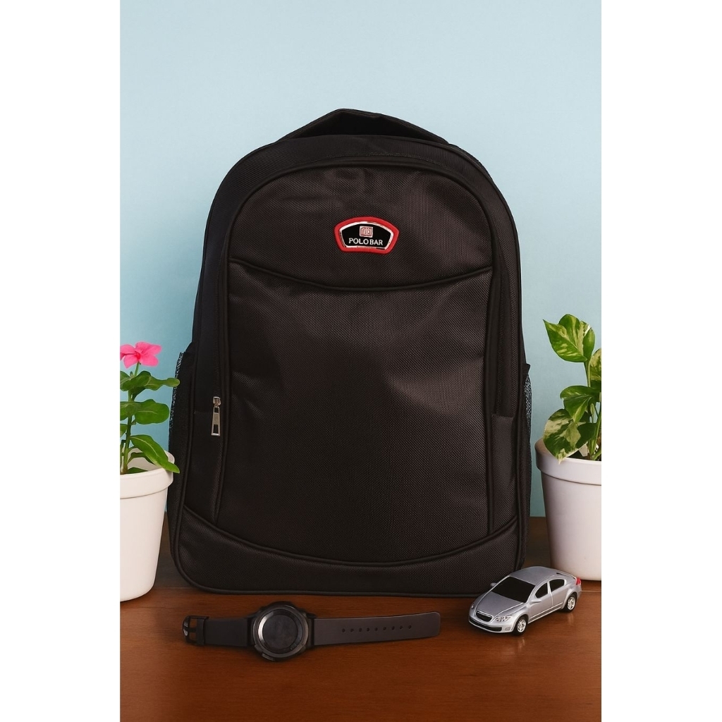 Tas Ransel Sekolah Backpack Cowok Cewek SD SMP SMA Tas Punggung Polos Ransel Hitam Model Polo