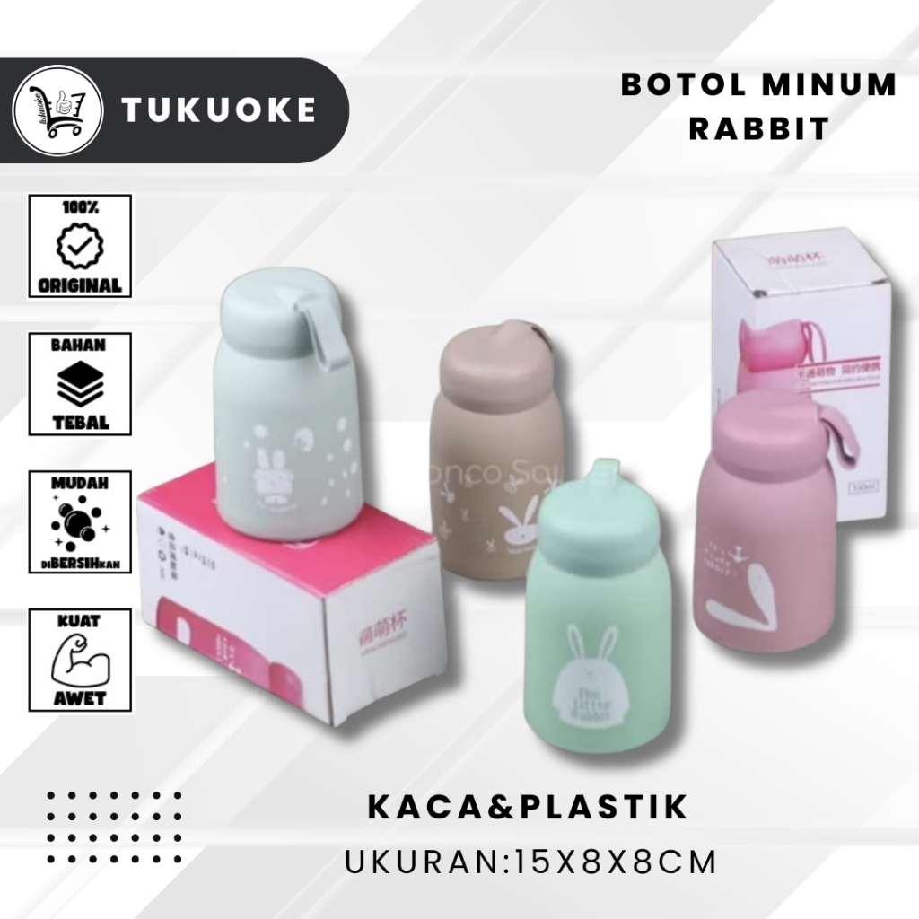 BOTOL KACA TINY 400ML BOTOL MINUM LUCU RABBIT KECIL MINI MUG GELAS TUMBLER SOUVENIR HAMPERS GIFT