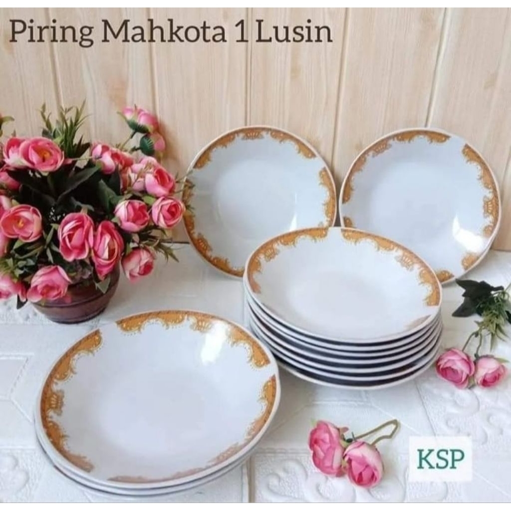 PIRING KERAMIK MAHKOTA / PIRING KERAMIK LIST EMAS / PIRING MAKAN KERAMIK (LUSINAN)