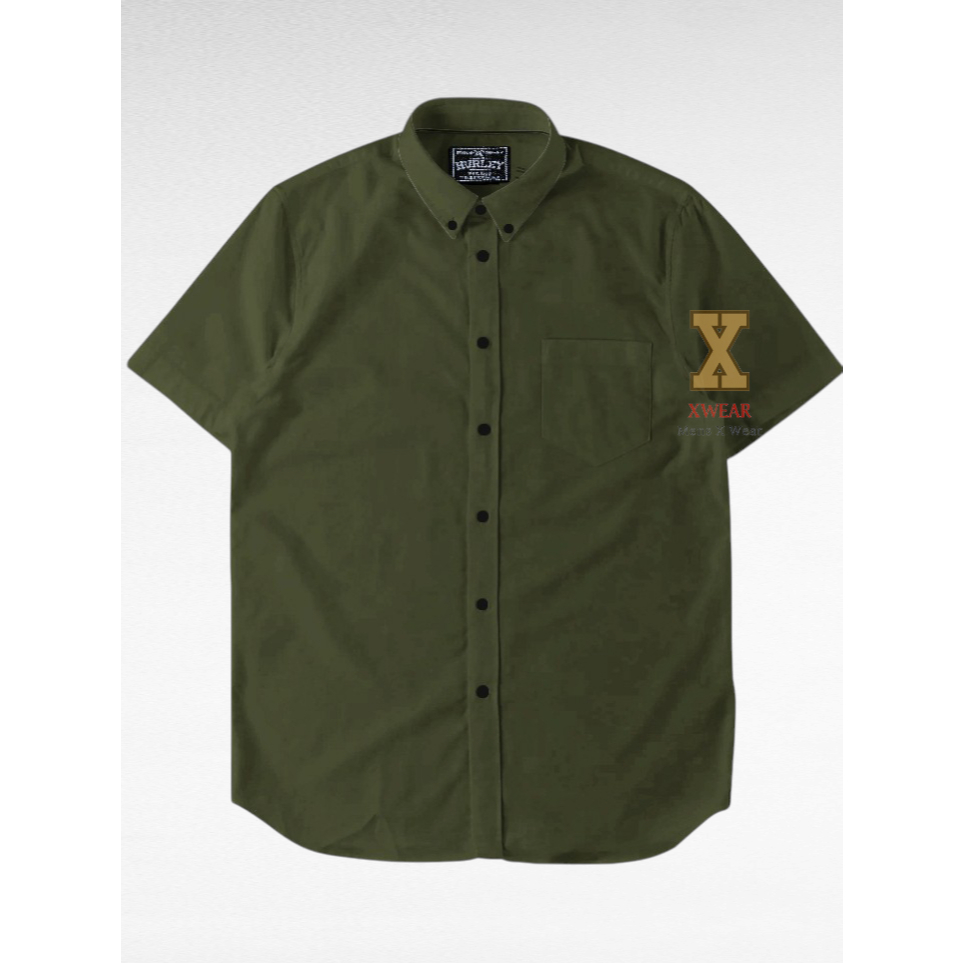 Baju Kemeja Polos Pria Lengan Pendek Warna Hijau Army Jumbo Big Size | Atasan Hem Katun Distro