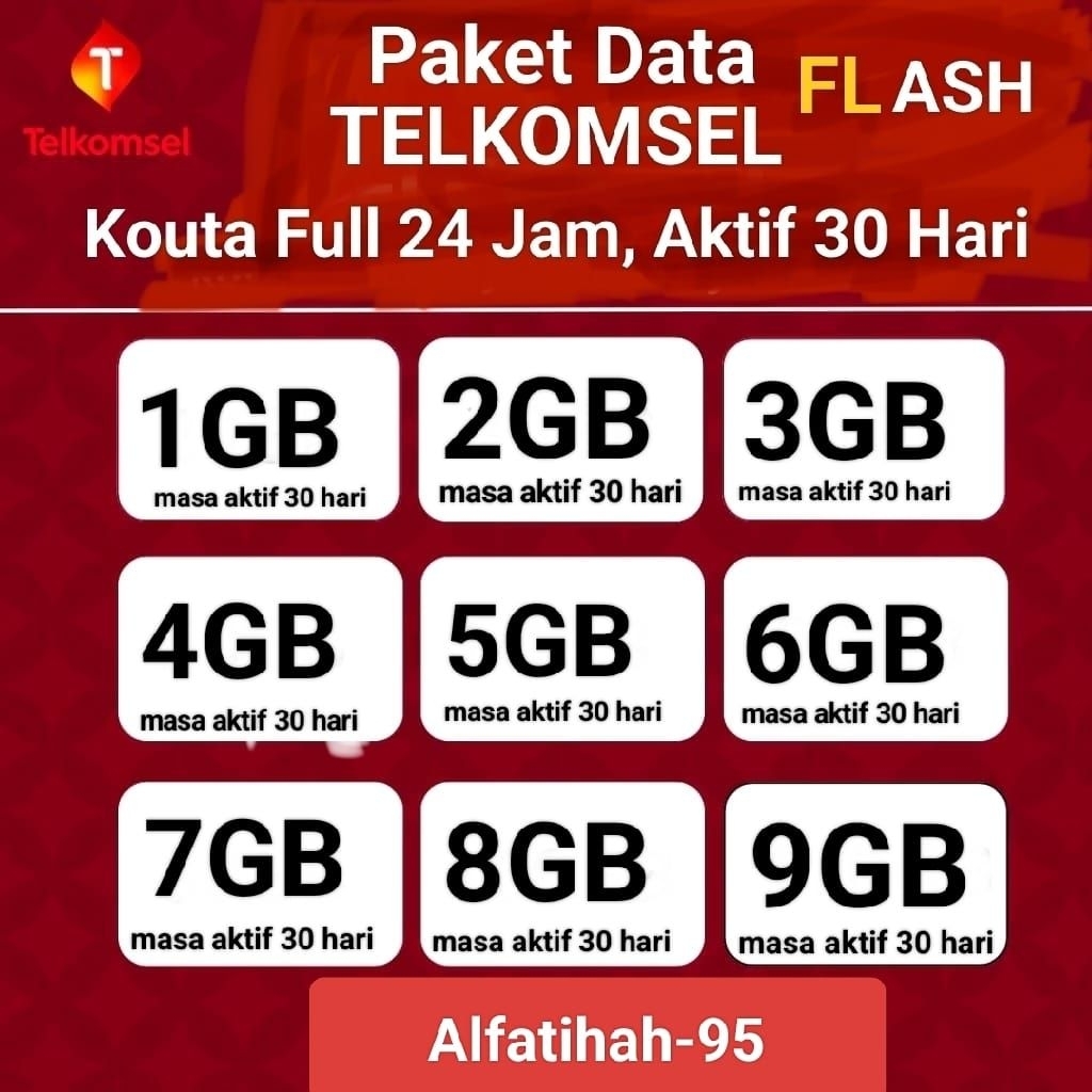 Paket Data Flash Telkomsel TERmurah full kuota utama 24 jam All Zona Masa Aktif 30 Hari