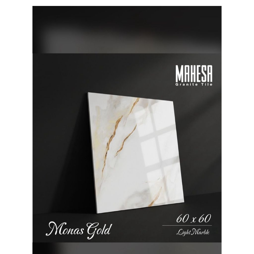 Granit 60x60 Kilap Mahesa Monas Gold Motif Putih Corak Emas