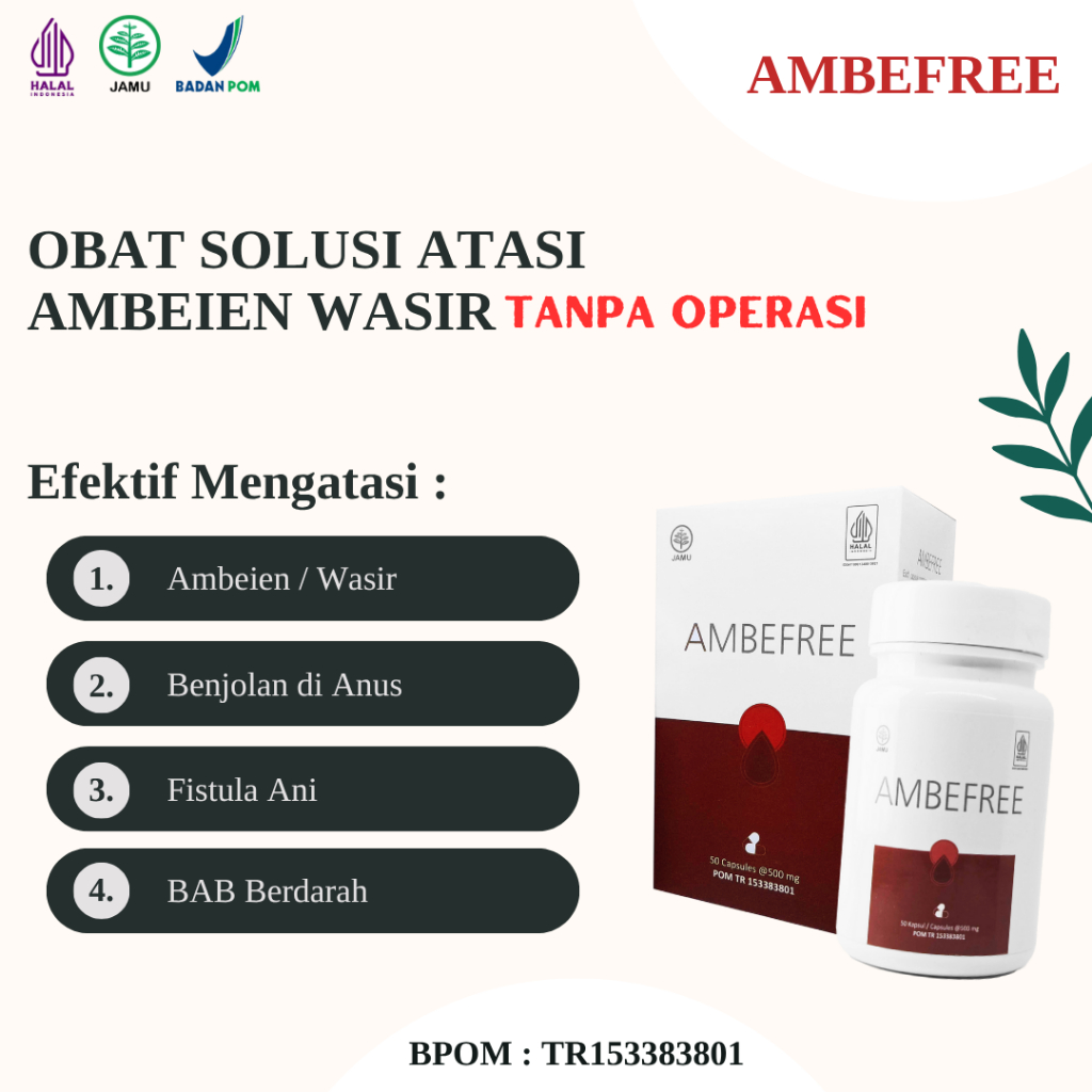 Obat Ambeien Wasir BAB Berdarah Benjolan Ambefree 100% Original - Bergaransi BPOM Halal MUI