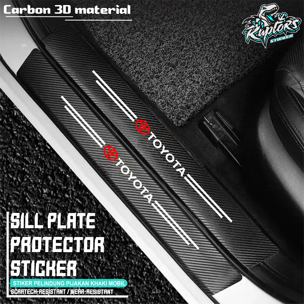 Rapstor Sticker 9 Pcs Stiker Pelindung Pintu Mobil Toyota 3D Door Sill Plate Guard Hitam Karbon Anti