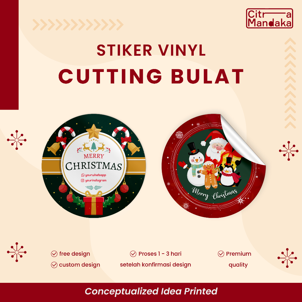 Stiker Natal Vinyl Anti Air Label Makanan Transparan Custom Toples Kue Kering Free Design