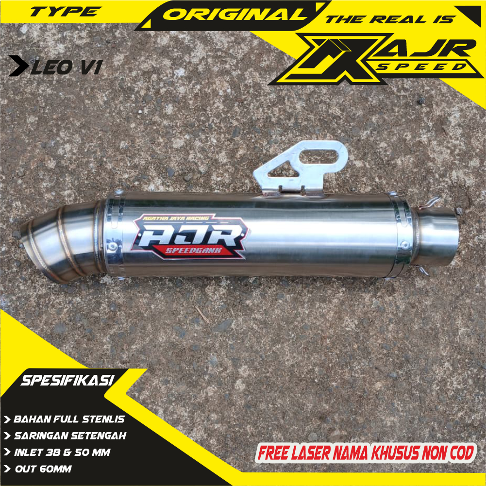 Knalpot Racing Type Leo Stainless Original Ajr Speed For Vario Aerox Nmax Dll Inlet 50mm Only Slinse