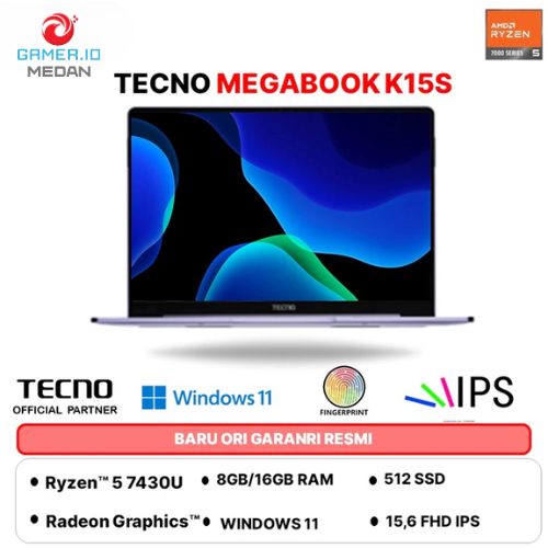 TECNO MEGABOOK K15S R5 7430 8GB 512GB W11 15.6 FHD IPS SLV