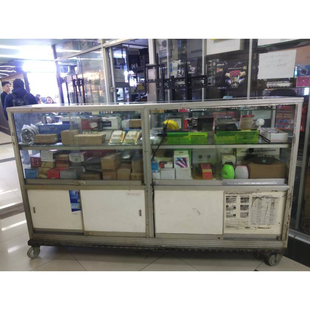 ETALASE kaca meja rak estalase dorong 2 METER panjang 200 , tinggi 110 , lebar 45 BEKAS [ SECOND ] S