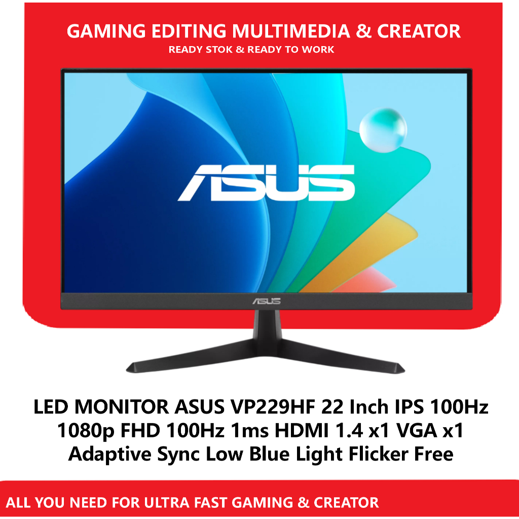 ASUS led Monitor VP229HF 22Inch IPS 100Hz FHD
