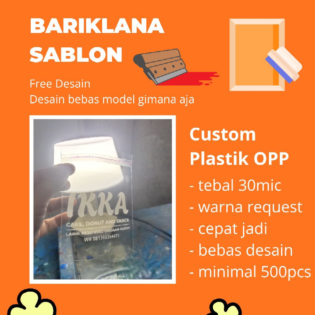 100pcs Plastik OPP Kemasan Roti Custom Logo Sablon Plastik Roti 30 Micron Gratis Desain