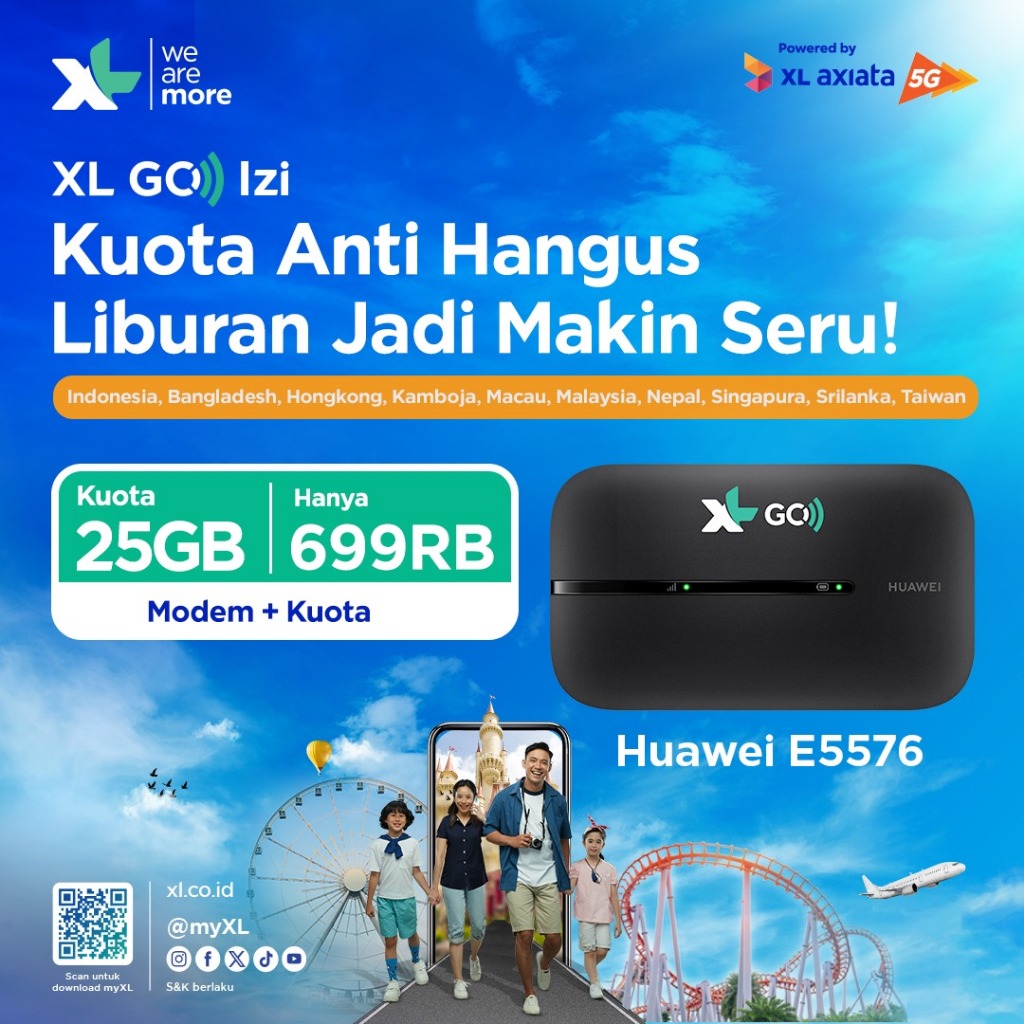 Modem Mifi Huawei Brovi XL GO IZI E5576 Bypass Free XL 25GB XL Pass 1Th