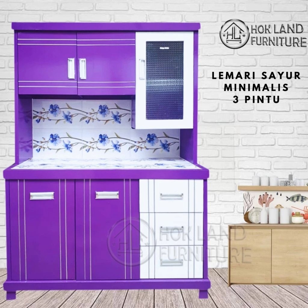 Lemari sayur 3 pintu lemari rak piring dapur minimalis / Lemari Sayur 3Pintu Kayu Multiplek / LS13