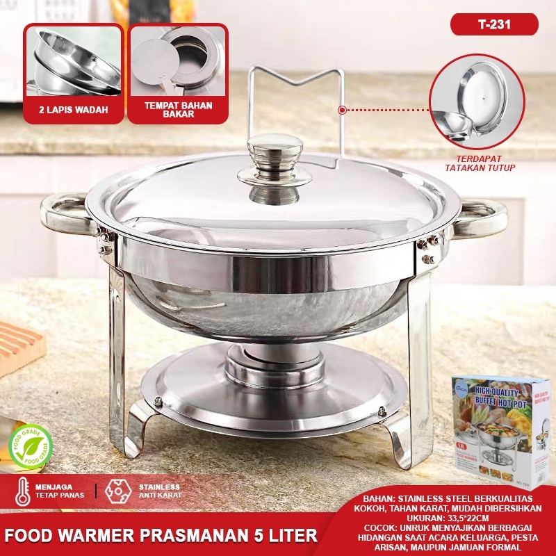 Warmer Square Pan Chafing Dish Tebal Tempat Pemanas Makanan Prasmanan Jumbo 2 Kompor Api Wadah Saji