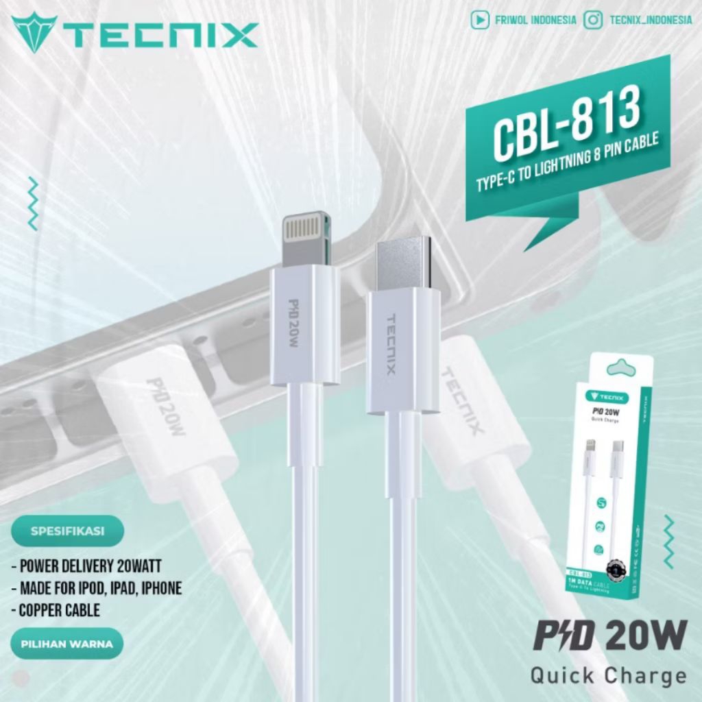 TECNIX CBL-813 CABLE DATA TYPE-C TO LIGHTNING 8PIN CABLE