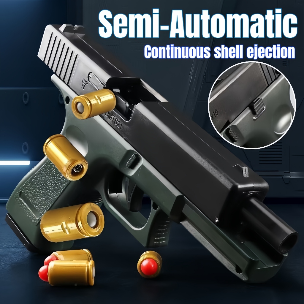 Mainan Pistol Semi-Otomatis Model Glock dengan Peluru Lunak Simulasi Tembak Mainan Senjata Peluru