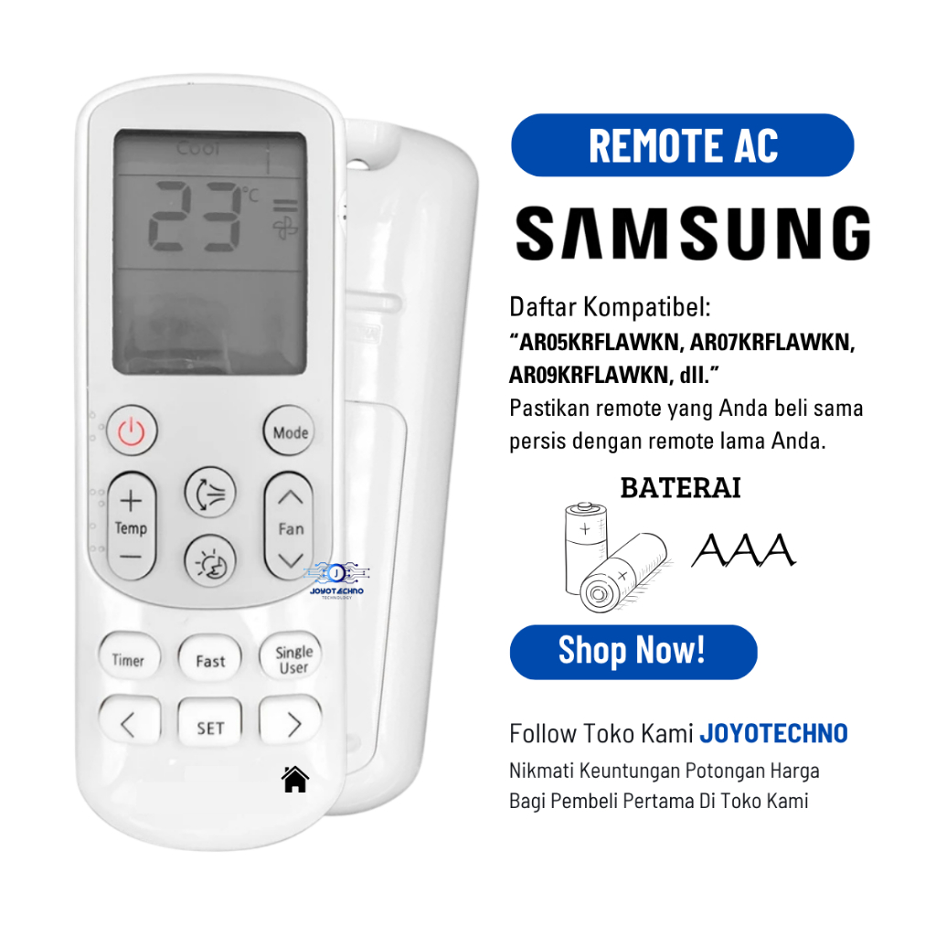 REMOTE AC SAMSUNG 1/2 PK AR05NRFLDWKNSE - AC SPLIT SAMSUNG 0.5 PK Model MATAHARI