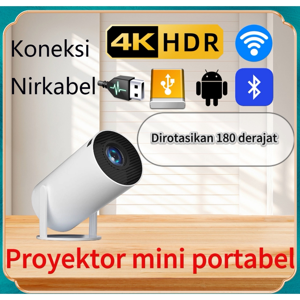 HY300 Proyektor  4K Ultra HD Baik iOS maupun Android bisa melakukan screencast nirkabel  portabel