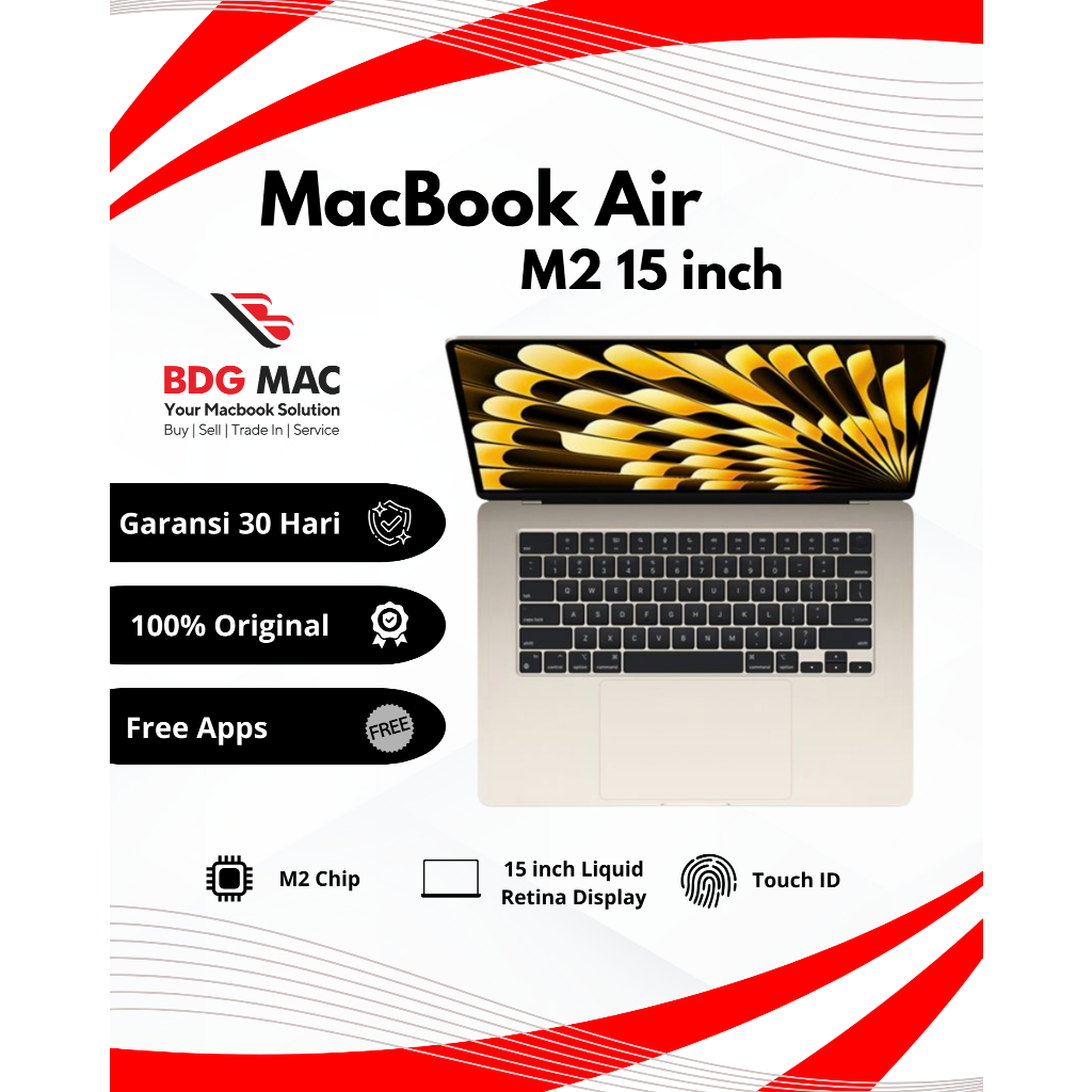 MacBook Air M2 15 inch 2023 Ram 8GB 16G SSD 256GB 512GB Second Original
