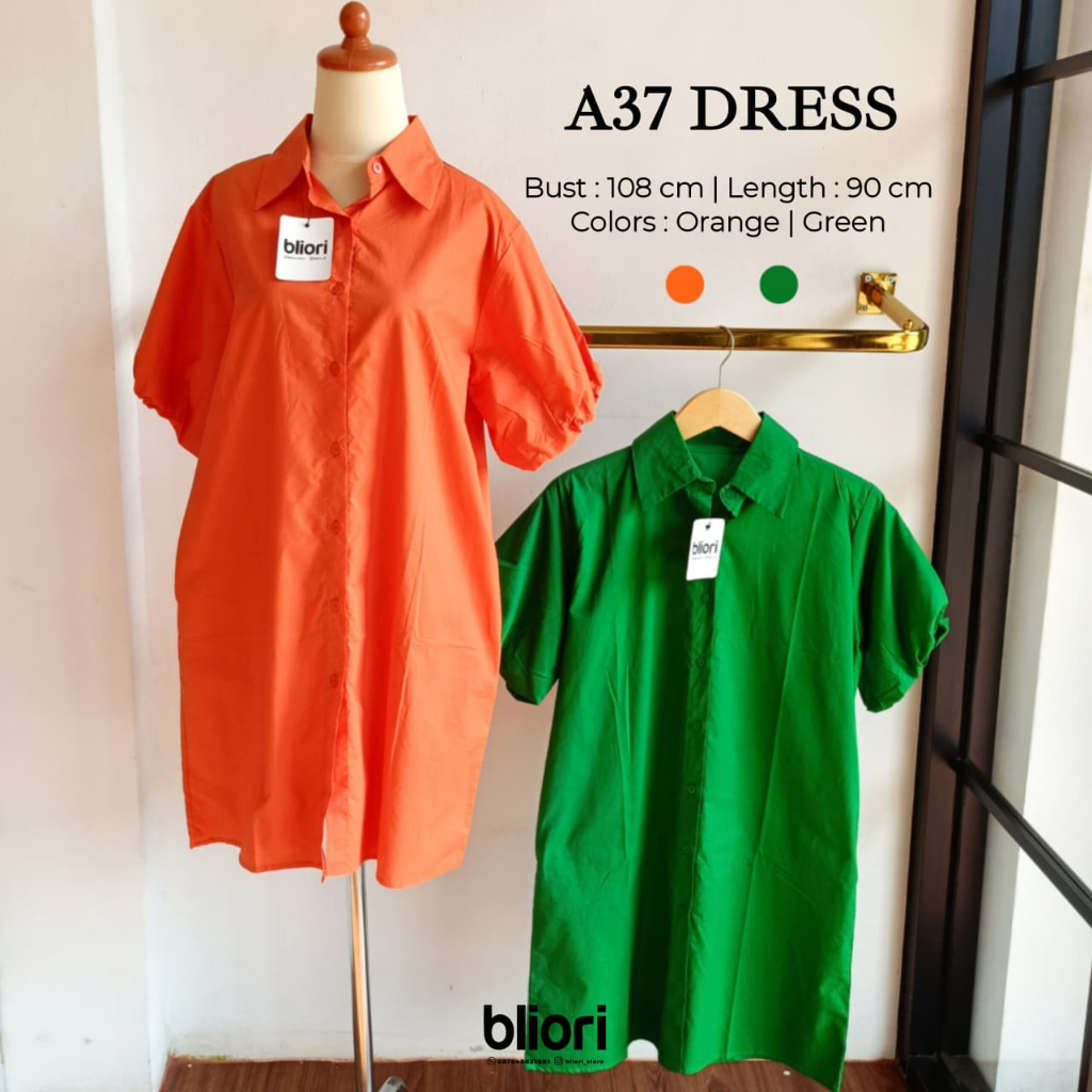Dress Polos A37 Cotton | Tunik Wanita Polos Lengan Pendek | Midi Dress Wanita Polos Katun Premium
