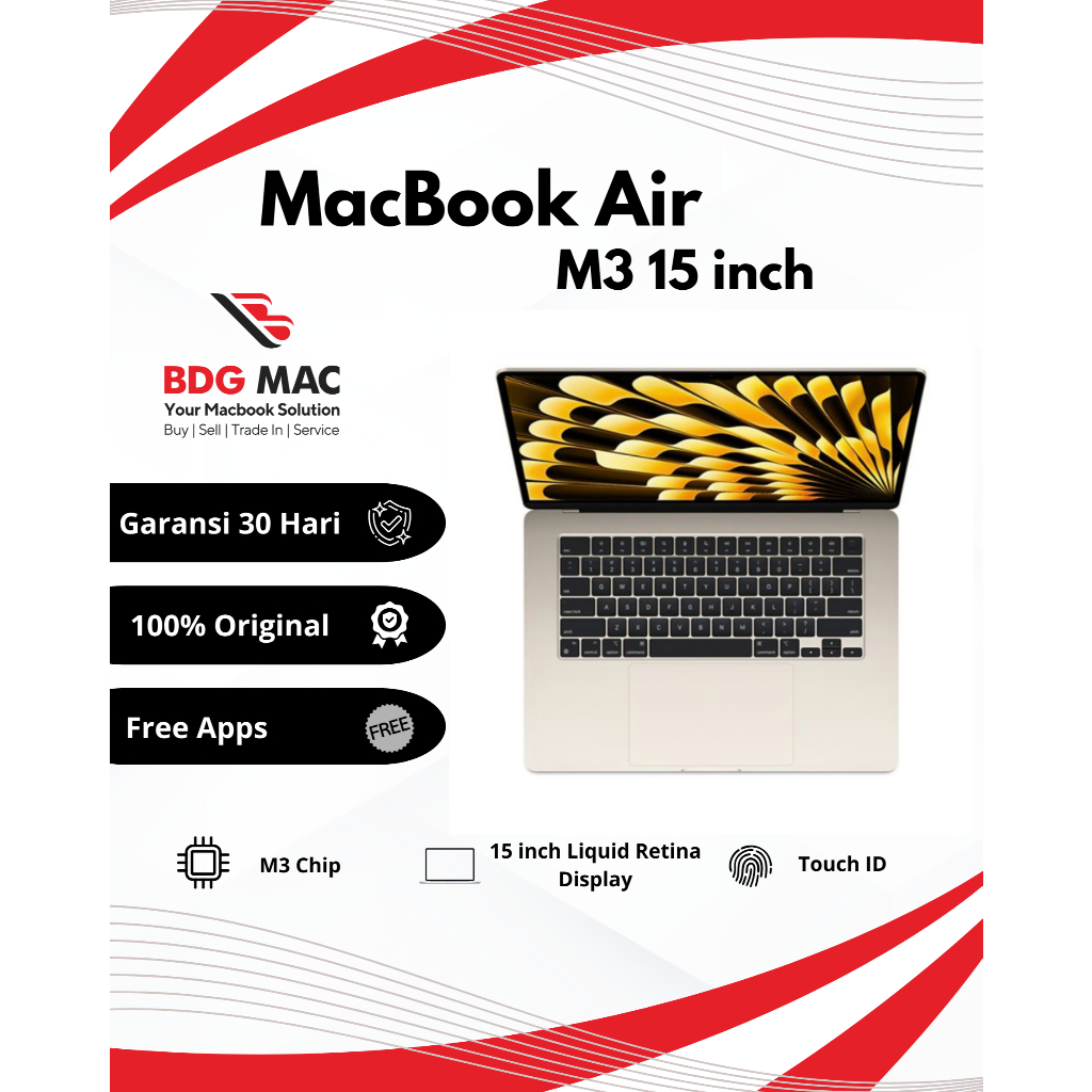MacBook Air M3 2024 Resmi iBox 15 inch Ram 24GB SSD 512GB Fullset Second Original