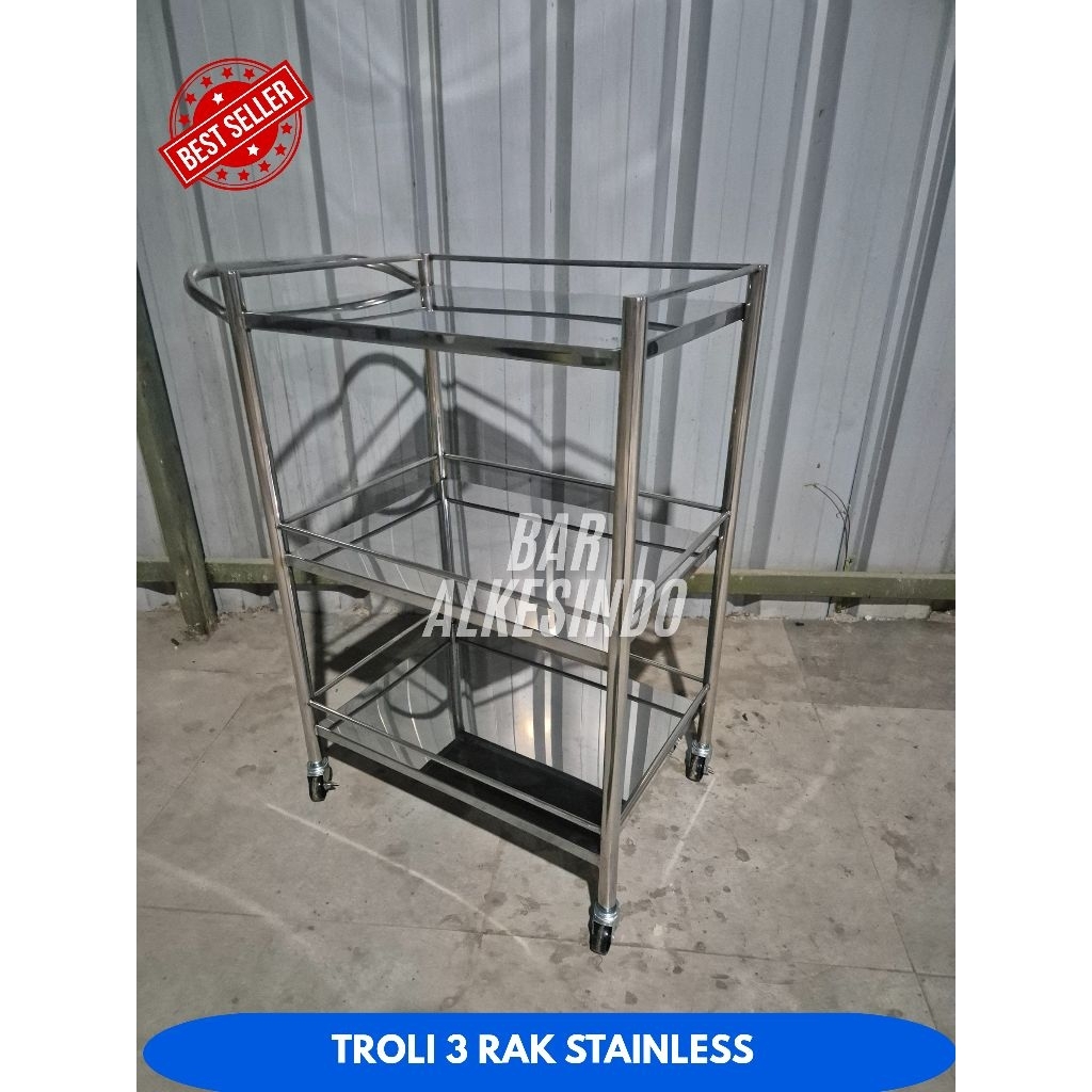 Troli Instrumen 3 Rak Stainless | Troli 2 Rak Stainless | Trolley Makan 3 Susun | Troli Makan 2 Susu