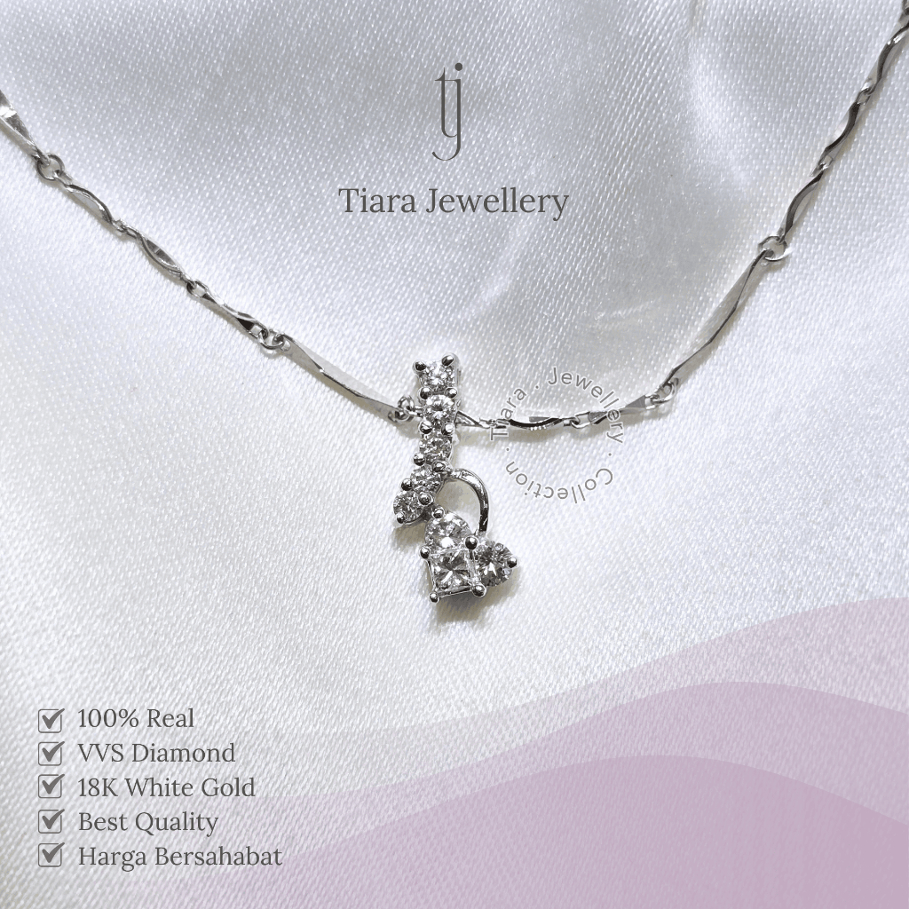 Tiara Jewellery - Heart Leaf Necklace Pendant VVS Diamond 18K White Gold [PF23] / Liontin Kalung Can