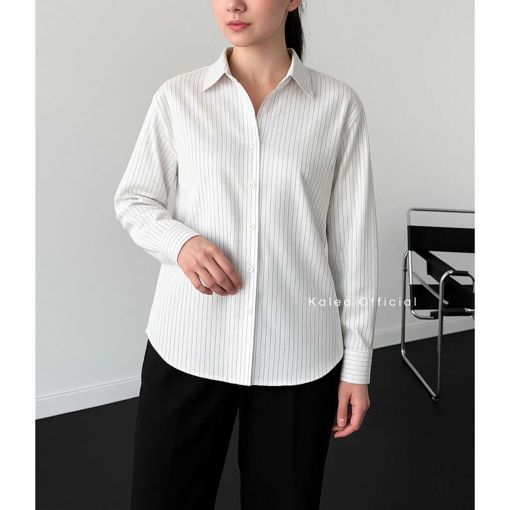 Kemeja Wanita Valerie Shirt Salur Stripe Long Slevee Katun Flowly