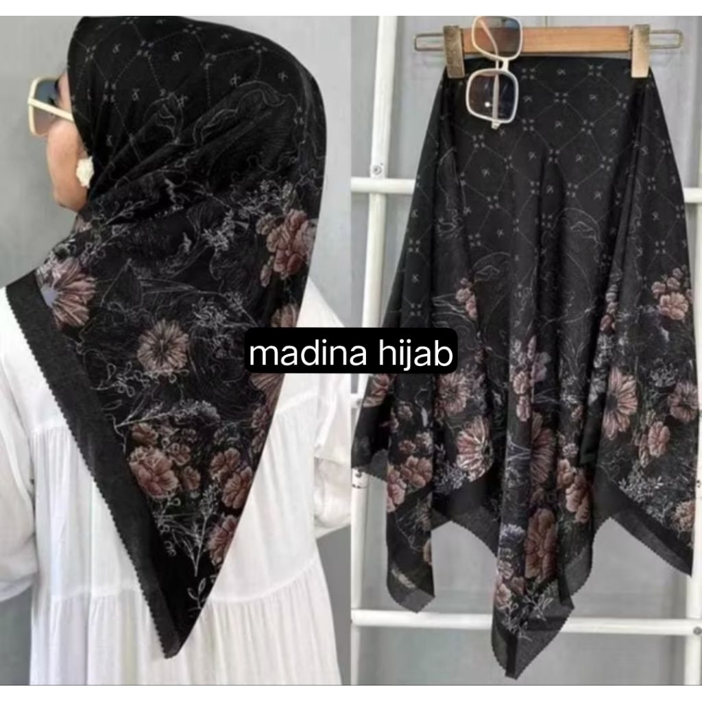 jilbab segi empat motif azara edisi hitam/gelap