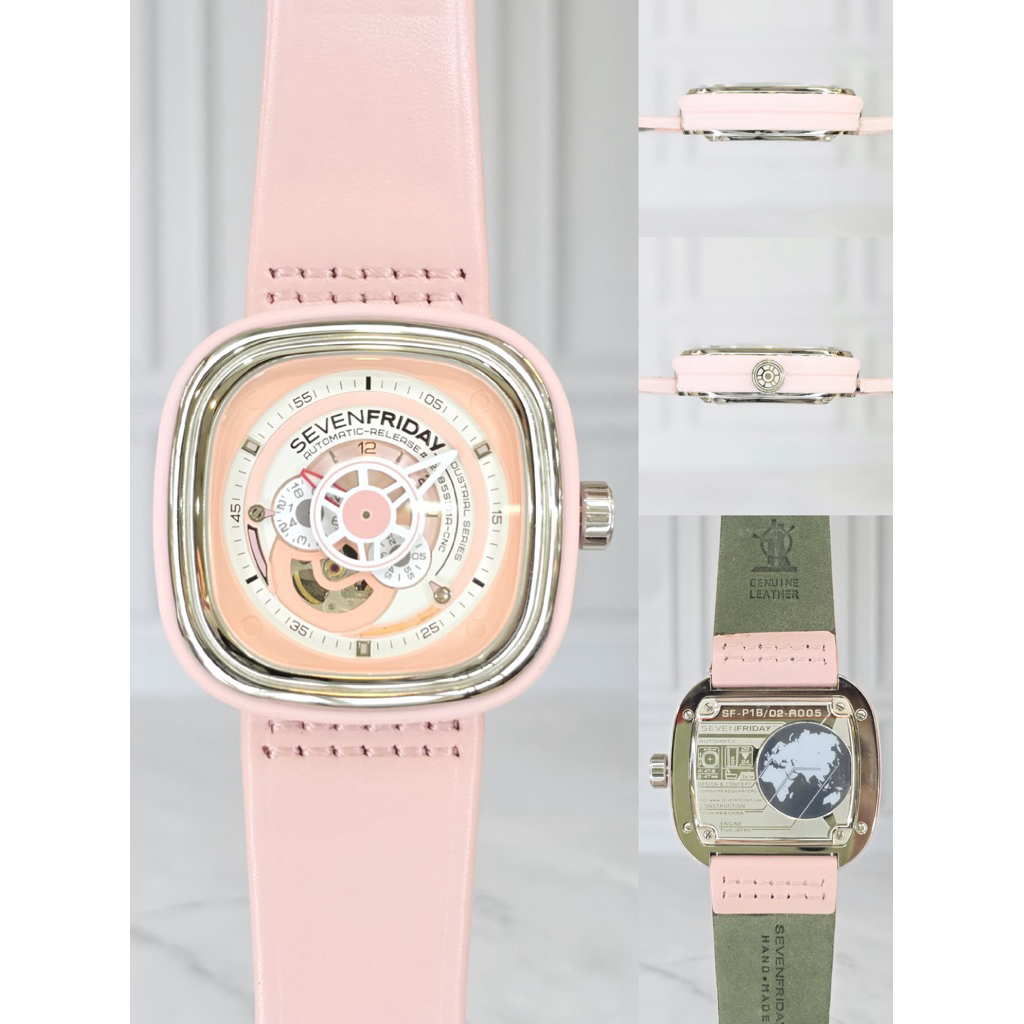 jam limited sevenfriday SF -P1B/02-A005 strap leather pink unik ukuran 47mm