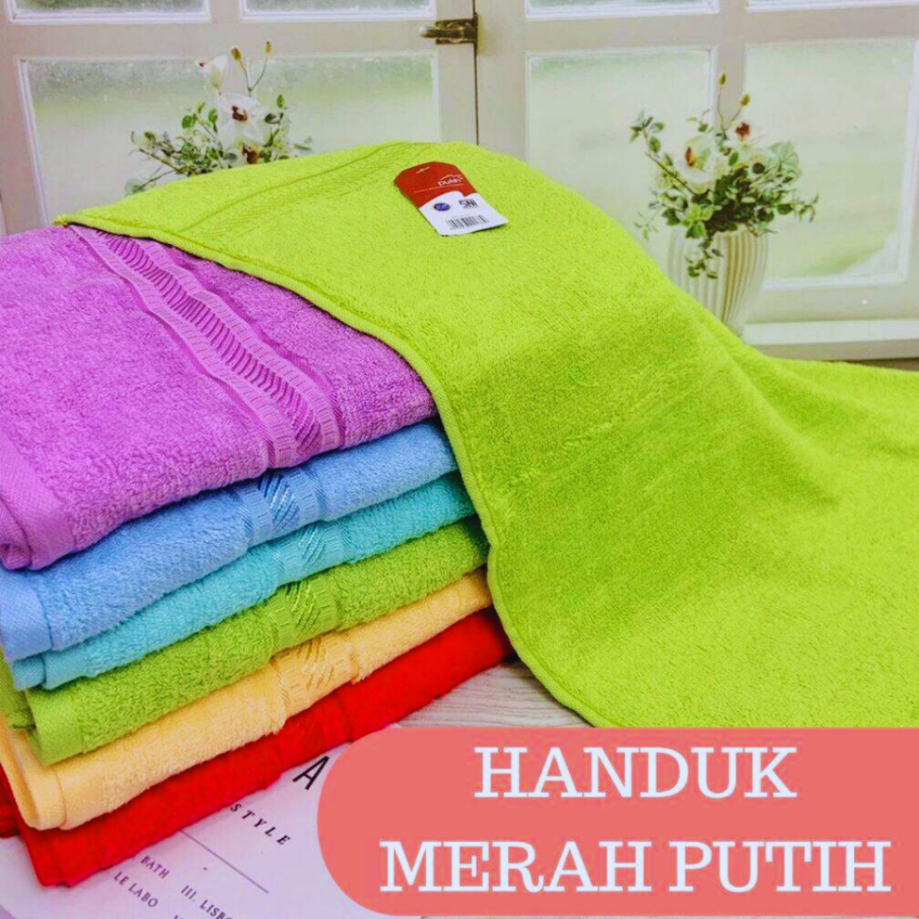 PROMO. HANDUK MANDI UK 50X100 MERAH PUTIH ORIGINAL | HANDUK RAMBUT SERAP AIR | HARGA GROSIR