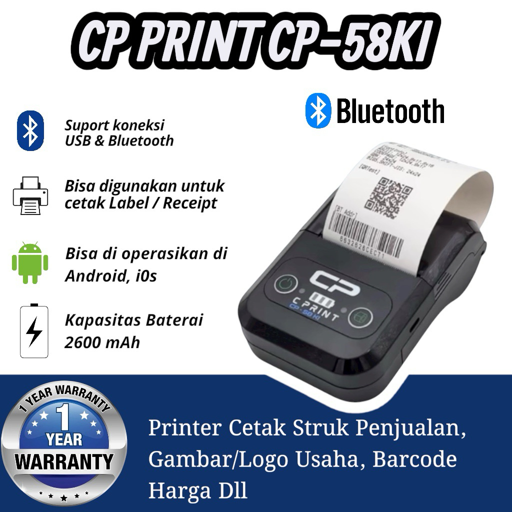 [ COD ] BONUS APLIKASI Original Printer thermal / Printer Bluetooth thermal kasir 58mm CP-58KI wirel