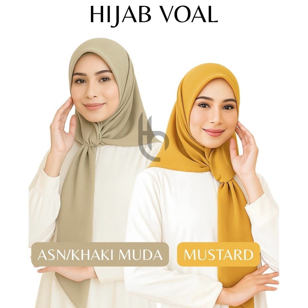 Jilbab Segiempat Voal Premium Khaki Muda Dan Mustard ASN | Segiempat Voal Mustard | Paris Premium Kh