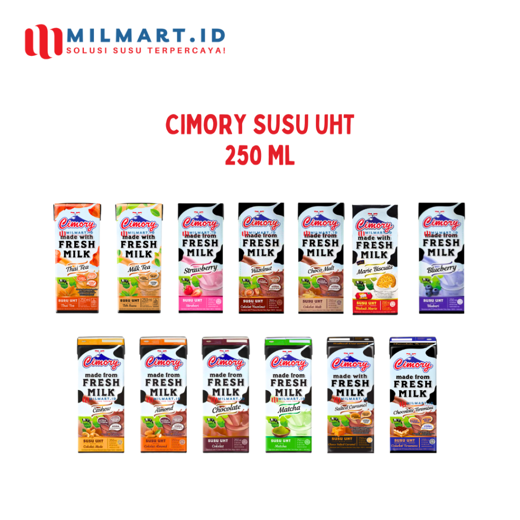 CIMORY SUSU UHT FRESH MILK 250 ML SALTED CARAMEL TIRAMISU MARIE BISCUIT RASA ALMOND