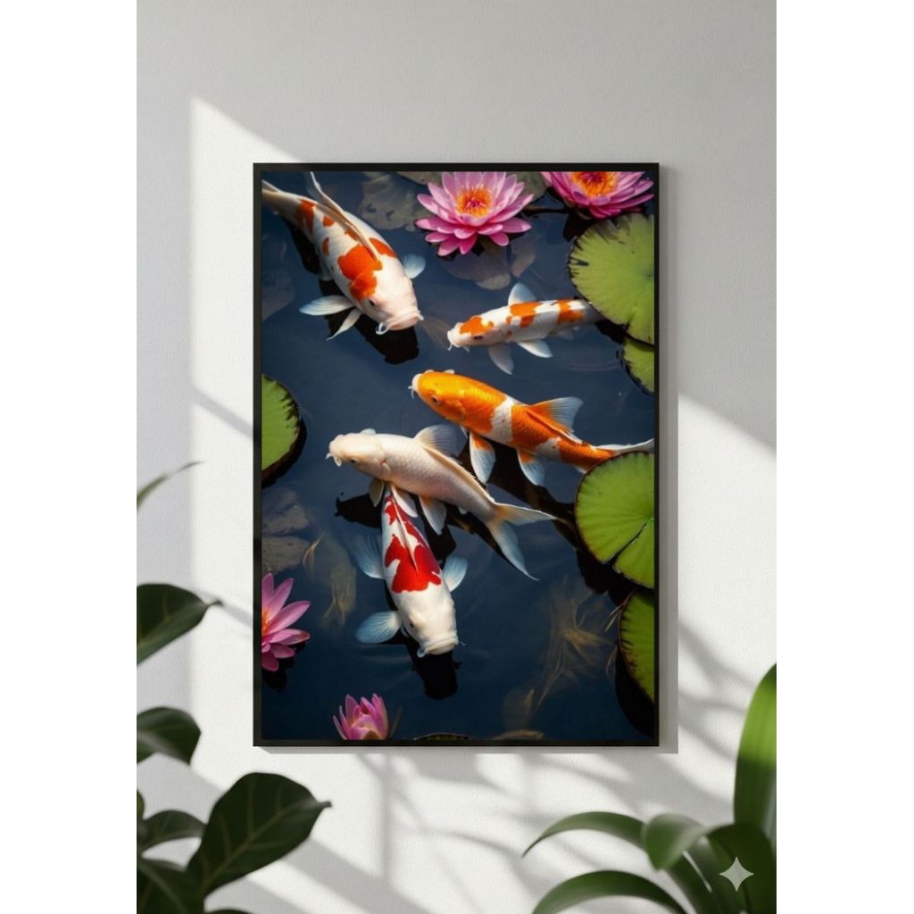 POSTER ART, IKAN KOI, hiasan dinding, lukisan cetak, tanpa bingkai