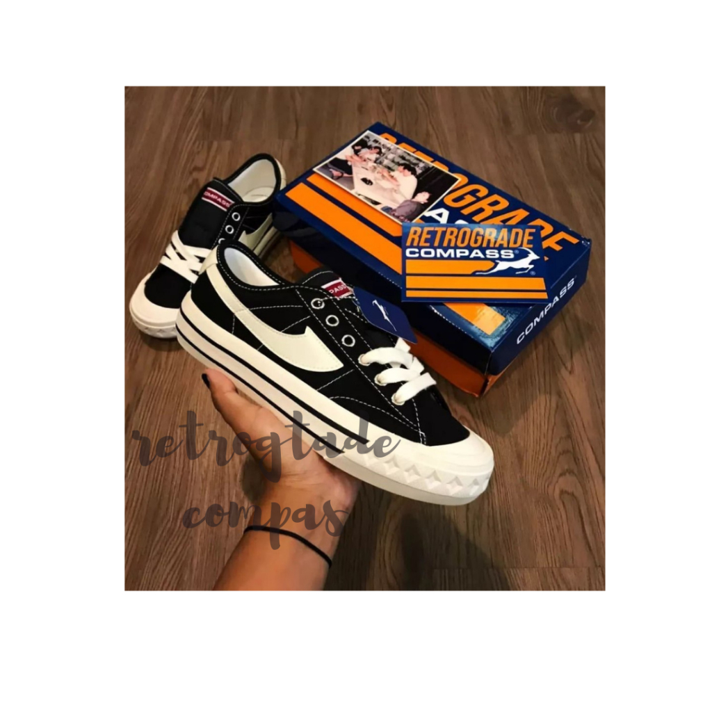 PROMO Sepatu Compass Retrograde Low Black White || Sepatu Compass Retrograde High Black White Promo