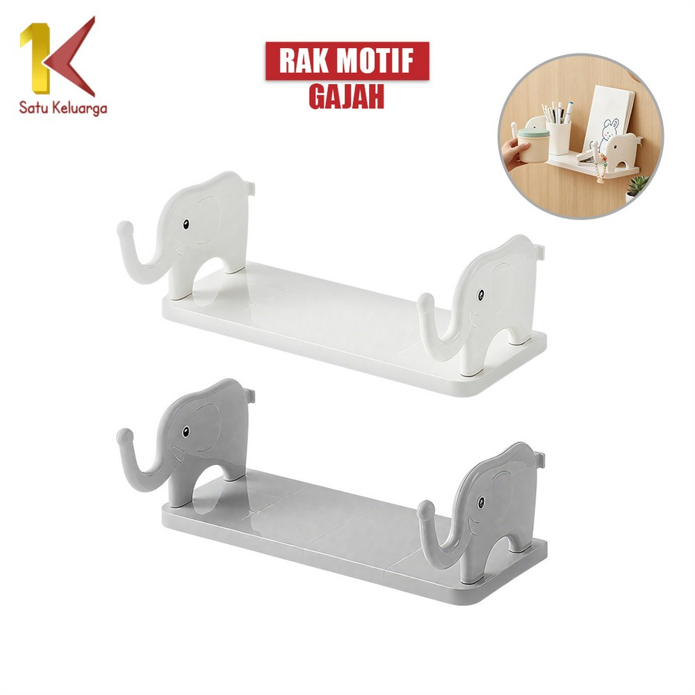Satu Keluarga Rak Dinding Motif Gajah C864 Rak Gantung Storage Rack Motif Gajah Tanpa Paku Rak Dapur