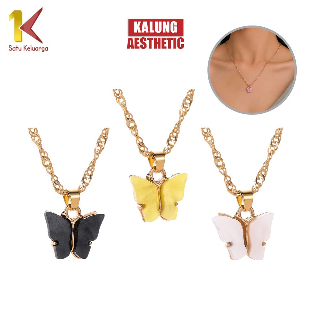 Satu Keluarga Kalung Kupu Kupu Butterfly K76 Korean Fashion Kalung Rantai Akrilik Wanita Aesthetic K