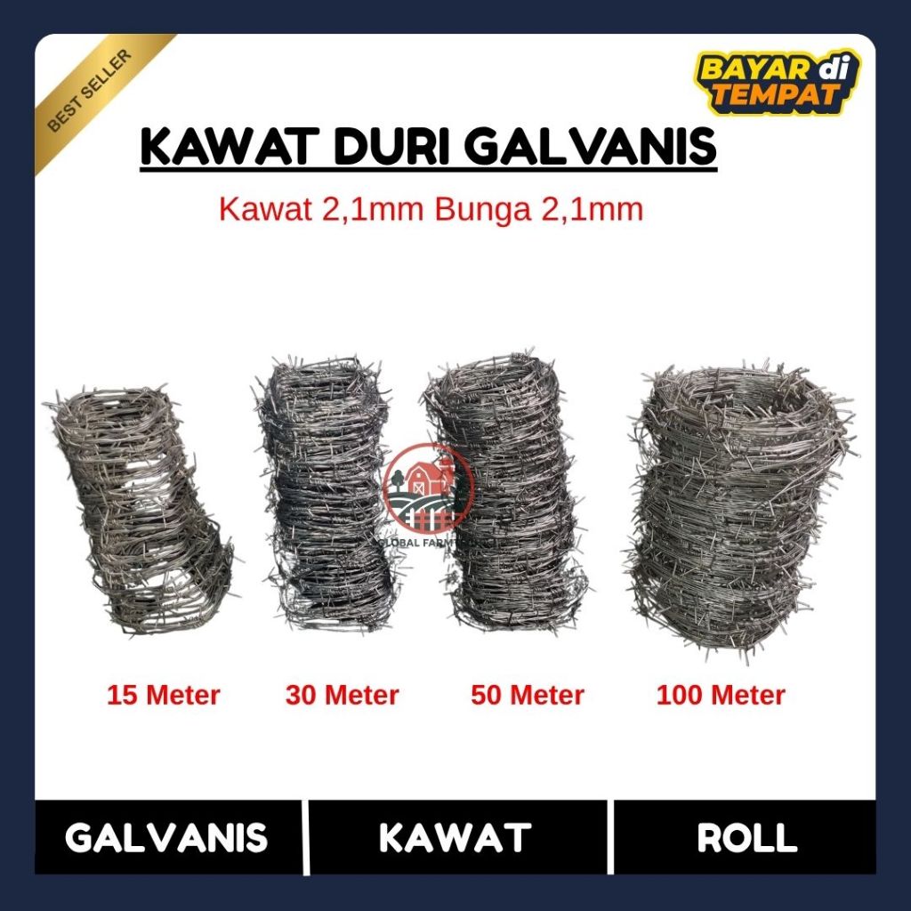 Kawat Duri Pengaman Tebal Kawat 2,1mm Bunga Duri 2,1mm Ukuran 15/30/50/100 Meter Harga Terjangkau | 