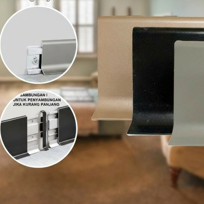 Plint Aluminium Lis Lantai 6CM - Skirting Board Dinding & Lantai - Aksesoris Dekorasi Rumah Modern -