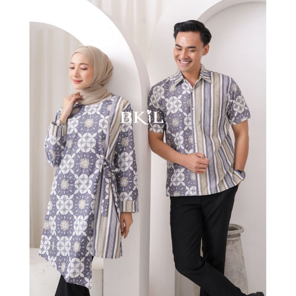 Batik Couple Kawung Salur Batik Tunik Kawung Salur Hem Pria Kawung Salur