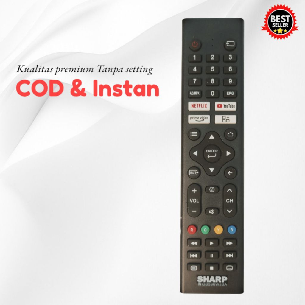 Remote TV Sharp Smart Android GB396WJSA / Remote Control Sharp LED LCD Android TV Original Pengganti