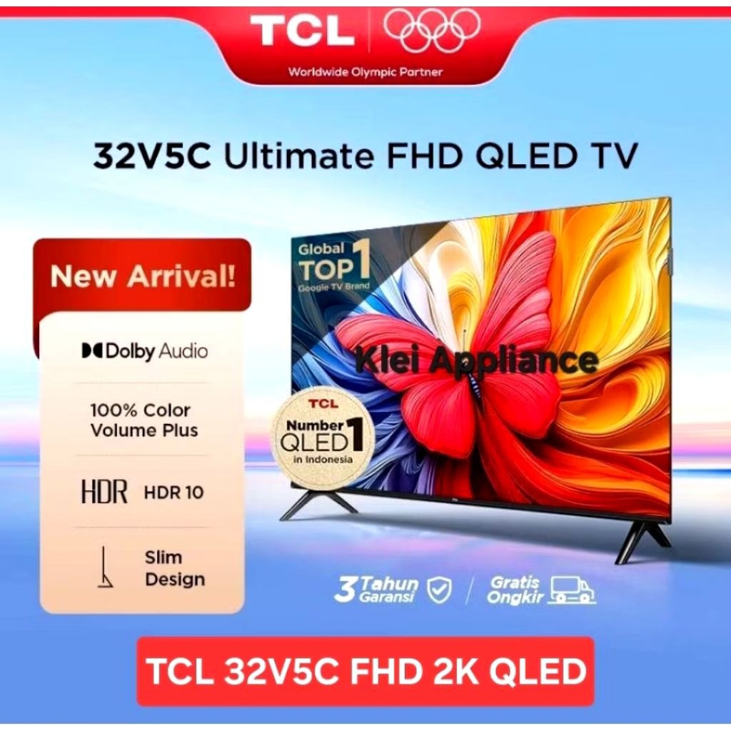 TCL 32V5C 32 Inch Google TV QLED - Dolby Audio -  Google Play/Netflix/Youtube - Wifi/Bluetooth/HDMI/