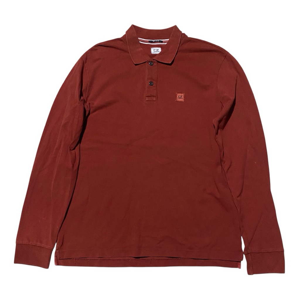 CP company regular fit patch logo red LS polo shirt