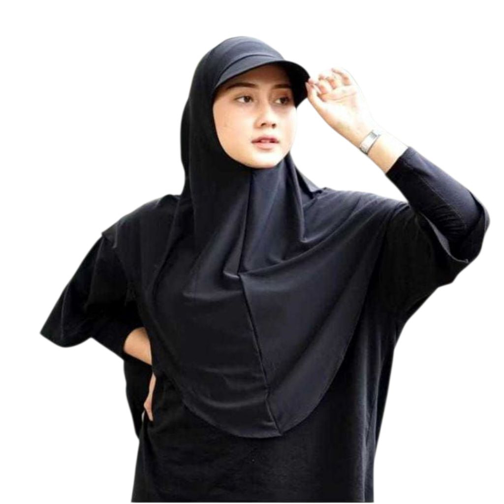Hijab sport topi warna hitam size M dan L
