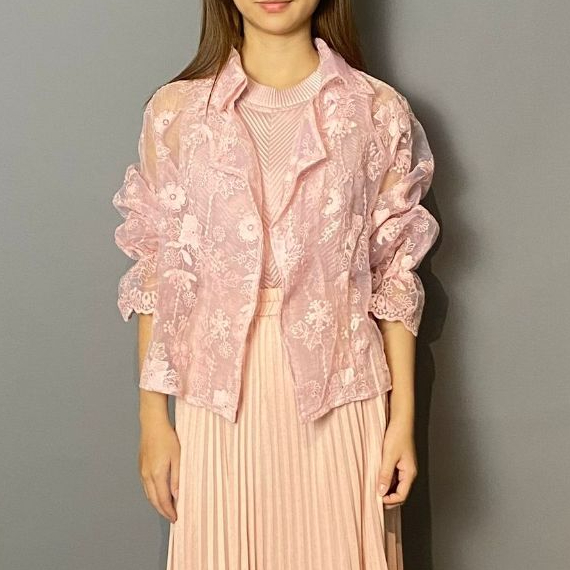 Magnolia Collection Atasan Wanita Lace Blazer Brokat Peach